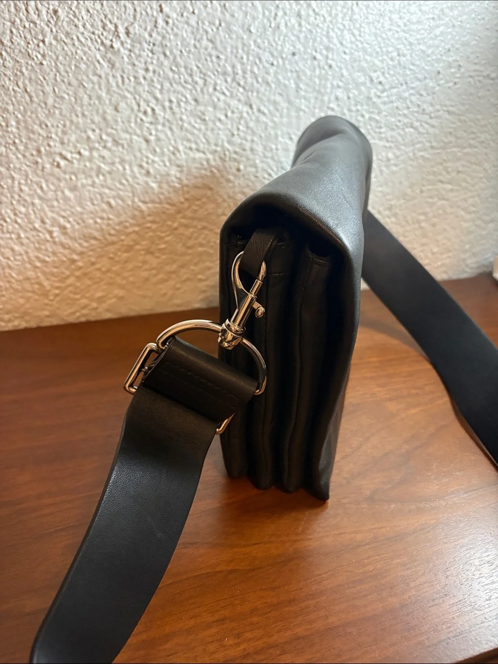 & Other Stories Suede Triple Compartment Crossbody Bag - Black Leather